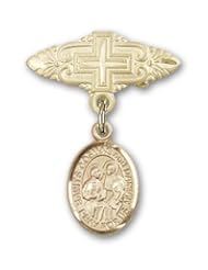 14K Gold Baby Badge with Sts. Cosmas & Damian Charm and Badge Pin with Cross