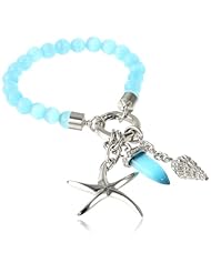 Stainless Steel Blue Beach Theme Charm Bracelet, 7"