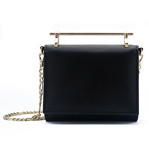 DANTTAN Women Crossbody Wallet Trifold Soft Calfskin Genuine Leather Handbag Black