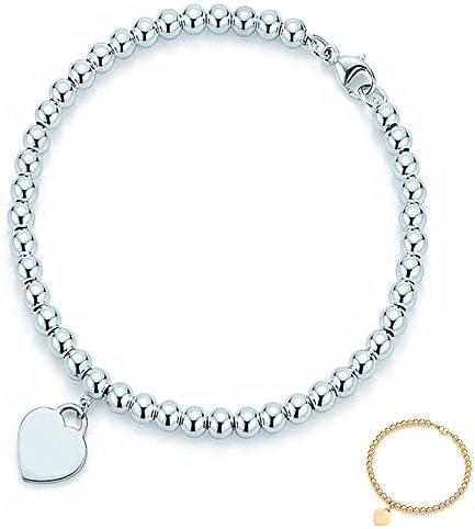 SILVERSHOP heart tag 925 silver bead bracelet platinum Plated