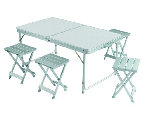 Grand Canyon Campingtisch Aluminium-KOFFERTISCH (inkl. 4 Hocker), Silber, 130x60x64 Preisvergleich