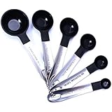 Measuring Spoons-Beaded Chain Decorative Endurance Stainless Steel Spoons-Black Easy to Clean Nylon Gadgets-Set of 6-Quality Metal-Measuring Dry and Liquid Ingredients