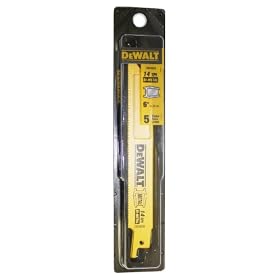 DEWALT DW4808 6-Inch 14 TPI Straight Back Bi-Metal Reciprocating Saw Blade, Heavy Gauge Metal (5-Pack)