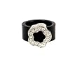 Ring - R51 - Silicone Ring with Flower Shape Crystal Charm - Size 7 (18mm) ~ Black