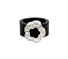 Ring - R51 - Silicone Ring with Flower Shape Crystal Charm - Size 7 (18mm) ~ Black