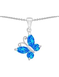 Original Star K (tm) Butterfly Pendant Made with Created Blue Opal in 925 Sterling Silver