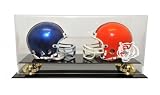 Cincinnati Bengals Double Mini Helmet with Gold Risers Display - Autographed NFL Mini Helmets