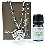 Flower of Life Stainless Steel Aromatherapy Essential Oil Diffuser Necklace Pendant Locket Jewelry Gift Set (Inner Peace 5 Ml)