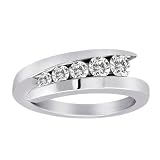18K White Gold 5 Stone Graduated Channel Set Round Diamond Engagement Ring (1/2 cttw, H-I, SI)