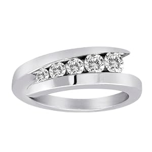14K White Gold 5 Stone Graduated Channel Set Round Diamond Ring (1/2 cttw, H-I, SI)