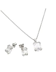 Rhodium Plated 925 Sterling Silver Prong Set April Birthstone Diamond Faceted Cubic Zirconia CZ Earring and Necklace Set