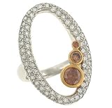 Pave & Cognac Diamond Hollow Oval Shaped Ring 1.81cttw
