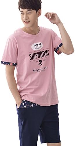 Mingxin Couple's Men's Pure Cotton Summer Sleepwear Pyjamas Set Shirt Shorts