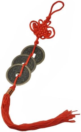 Red String Endless Knot Three Large Chinese Feng Shui Coins Tassel Decoration with Free Buddhist Lungta Paper Prayer, Good for Wealth, Love and Health, #5