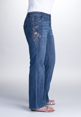 41PFB%2B6KQwL Avenue Plus Size Floral Embroidered Bootcut Jean MED