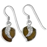 Sterling Silver Hsiu Jade Leaf Dangle Earrings by Sajen