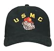 MARINE - U.S.M.C. BULLDOG - Military Gear - Low Profile Black Drab Cap / Baseball Cap / Hat One Size Fits All