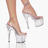 6 3/4 Inch Hot High Heeled Shoes Ladies Sandals Mid Platform With Ankle Strap Clear Hologram