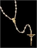 Pack of 8 Faux Pearl Gold Plated Girls Communion Rosaries In Clamshell 16.5