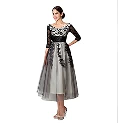  Lace-Up Applique Scoop Neck Tea Length Long Sleeves Evening Dress  With Ruffles