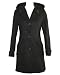 Ladies Black Hooded Long Lined Button Pea Coat Wool Blend