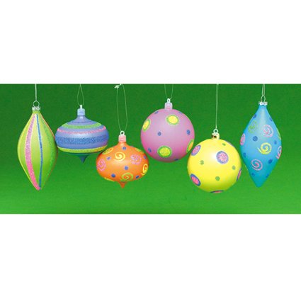 Set of 6 Super Fun and Colorful Whimsical Christmas Ornaments