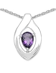 0.40 Carat Genuine Amethyst Sterling Silver Pendant Necklace. 18"