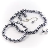 Platinum 8mm Glass Pearl Necklace, Bracelet and Earrings Set by Margot Townsend