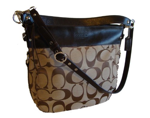 Coach Khaki Signature Brown Convertable Large Zoe Hobo Handbag 14709