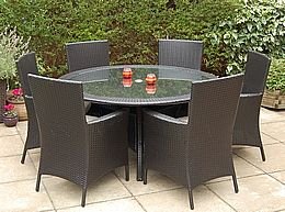 Oxford 6 Seater All Weather Black Circular Outdoor Rattan Dining set