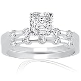 1.10 Ct Asscher Cut Petite Diamond Engagement Wedding Rings Set 14K VS2
