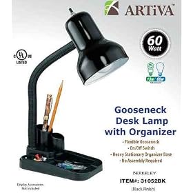 Artiva 31052BK BLK Black Desk Lamp with Organizer - Case of 6