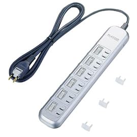 ELECOM 独立スイッチ付防火タップ 2P6口 2.5m シルバー T-F5625SV