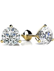 0.34 ct. tw Round Cut Diamond Studs in Three Prong Mounts - G-H SI1 - 14 Kt. Yellow Gold