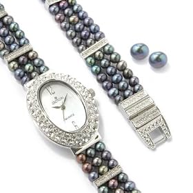 Croton Women's Cultured Freshwater Pearl Watch, Bracelet & Earring Set