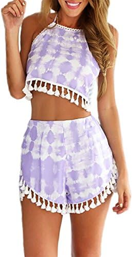 Set top and shorts with tassels "Gwan" - Purple - Size L