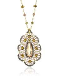 Miguel Ases Ocean Pearl and Rose Gold Bead Embroidered Pendant Necklace