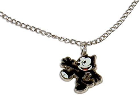 Felix The Cat Necklace with Silver Tone Cutout Pendant - "Felix Waving".