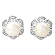 Earrings With Precious Stones - Genuine Diamonds and 10.5mm Freshwater Pearls Crafted in 14K White Gold. Total item weight 10.1g Length 17mm