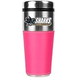 NHL San Jose Sharks 16-Ounce Stainless Steel Travel Tumbler with Pink Sleeve