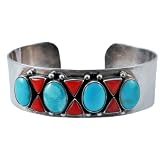 Sterling Silver Turquoise Coral Cuff Bracelet, # 8