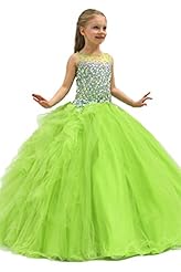 Girls  Floor Length Beaded Lace Illusion  Tulle  Ball Gown Pageant Dress/Party Dress  With Rhinestones