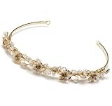 Wedding Headband Bridal Tiara, Gold Pearl & Crystal 205G