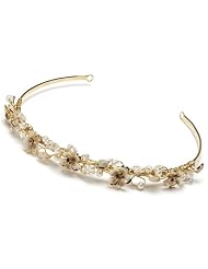 Wedding Headband Bridal Tiara, Gold Pearl & Crystal 205g by USABride