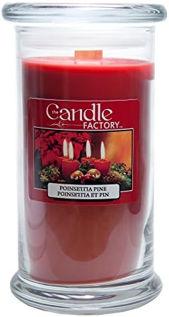 The Candle Factory Large 15-ounce Jar Woodwick Crackling Candle, Poinsettia Pine