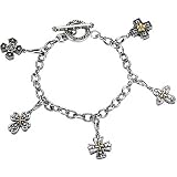 Sterling Silver and 14K Yellow Gold Cross Bracelet