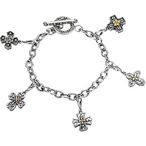 Sterling Silver and 14K Yellow Gold Cross Bracelet -- LIFETIME WARRANTY