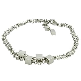 Stainless Steel Double Anklet Bracelet 9" Chain with hanging cubes.