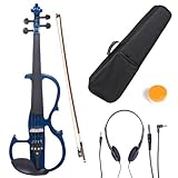 Cecilio CEVN-2BL 4/4 Full Size Electric Silent Solidwood Violin w/ Ebony Fittings in Blue Metallic