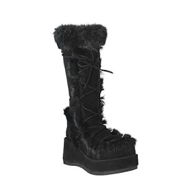DEMONIA CUB-311 Pleaser Womens Shoes Boots Rabbit Fur Black Veggie 